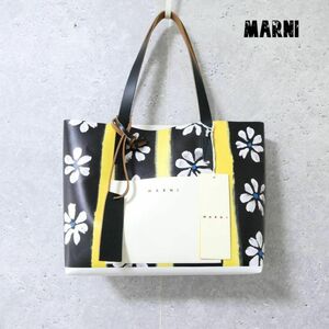  превосходный товар MARNI Marni PVC кожа цветочный принт большая сумка ручная сумочка черный × "теплый" белый 