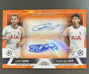 2022-23 Topps Chrome Soccer Harry Kane Heung-min Son Tottenham Hotspur Dual Auto Orange Lava Refractor (1:6,936) SSP UEFA CL