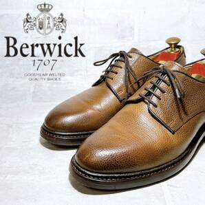 スペイン製【極美品】Berwick バーウィック 高級 プレーントゥ ビジネスシューズ グレインレザー 茶 本革 UK5.5（約24cm）メンズ