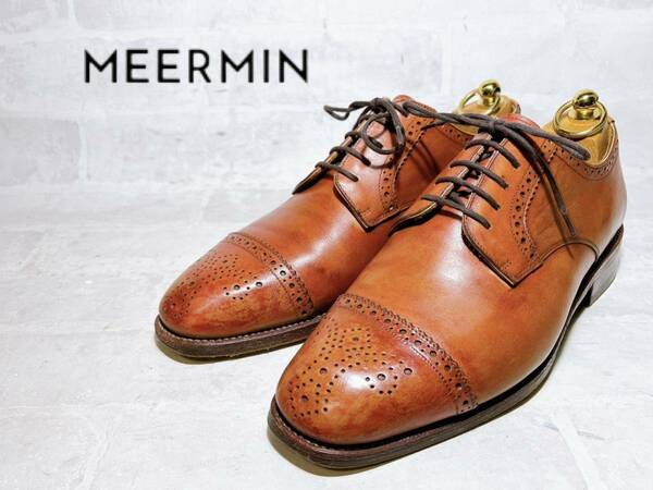 スペイン製高級靴◆MEERMIN メルミン 高級 セミブローグ ビジネスシューズ 本革 レザー 茶 UK6（約24.5cm）高級紳士靴