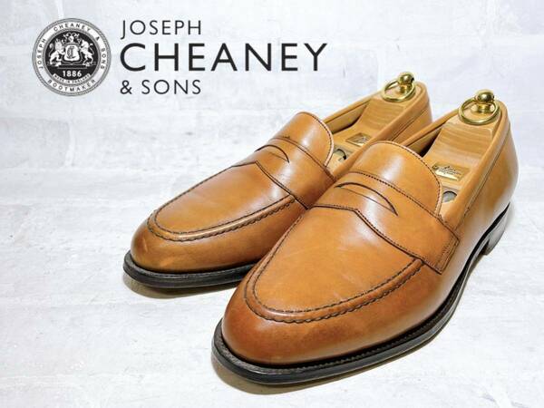 イギリス製【美品】CHEANY チーニー 高級 コインローファー 本革 レザー 茶 ビジネスシューズ UK8.5（約27cm）高級紳士靴