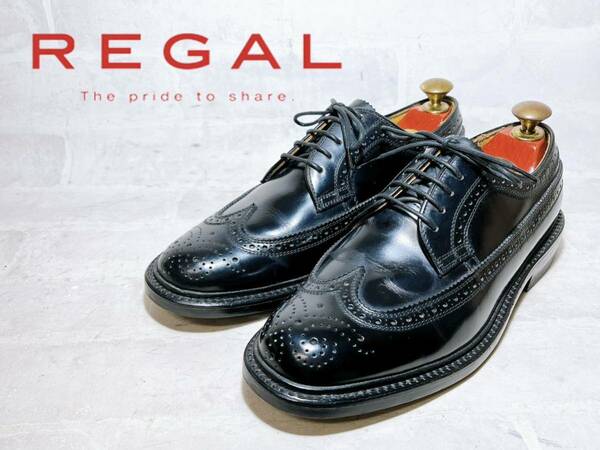3回着【極美品】REGAL リーガル 上質 ウィングチップ ビジネスシューズ 本革 レザー 黒 24EEcm メンズ 高級紳士靴