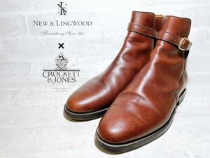 【高級紳士靴】クロケット&ジョーンズ別注　NEW&LINGWOOD 高級 ジョッパーブーツ バーガンディ UK8（約26.5cm）イギリス製