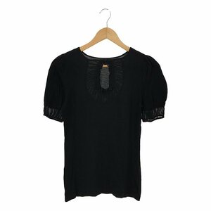 EMPORIO ARMANI / エンポリオアルマーニ | シルク レーヨン フリル ニットTシャツ | 40 | ブラック | レディース