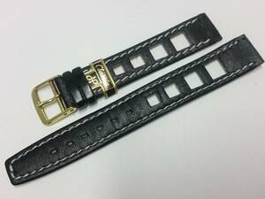 [16mm] ビンテージ ラリースタイル レザーベルト 黒 シボ 金色尾錠 白ステッチ 薄手 フラット