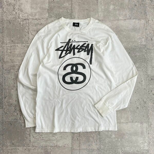 STUSSY ステューシー デカロゴ ロンT 長袖 Tシャツ 白 M