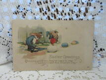 イースター　USA製　アンティーク　ポストカード　絵葉書　うさぎ　卵　メッセージ　1923年_画像1