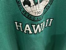 TEE JAYS / ティージェイス 90s フロッキープリントトレーナー カレッジプリント ハワイ HAWAII グリーン MADE IN USA 米国製 USED_画像4