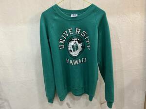 TEE JAYS / ティージェイス 90s フロッキープリントトレーナー カレッジプリント ハワイ HAWAII グリーン MADE IN USA 米国製 USED