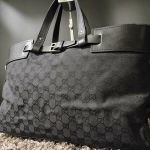 1円~【美品】グッチ GUCCI ビジネスバッグ メンズ トート ハンド 手提げ 肩掛け アビー GG A4 PC 書類鞄 キャンバス レザー ブラック