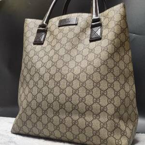 1円~【美品】グッチ GUCCI ビジネスバッグ メンズ トート ハンド 手提げ A4 PC 書類鞄 GG ロゴプレート レザー pvc ベージュ ブラウン