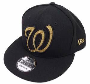 New Era ニューエラ Washington Nationals ワシントン ナショナルズ ビッグロゴ スナップバック キャップ ブラック×ゴールド [並行輸入品]