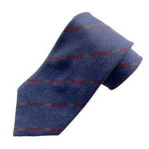 CELINE Celine necktie navy navy blue red diagonal belt silk 