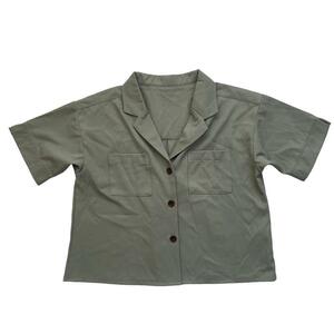 GRL グレイル オープンカラーシャツ Mサイズ 緑系 ボタン レディース 半袖
