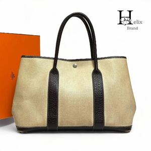 【本物保証】HERMES エルメス　ガーデンパーティ　トートバッグ　ショルダーバッグ　肩掛け　キャンバス　レザー　1円　