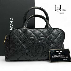 【本物保証★シール有8番台】CHANEL シャネル　キャビアスキン　ボストンバッグ　ボーリングバッグ　トート　ハンド　黒　ブラック　レザー