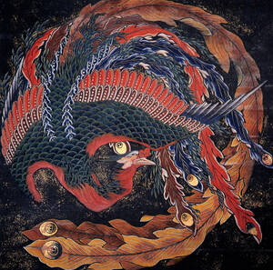 葛飾北斎　小布施屋台 鳳凰図　 43ｘ43ｃｍ　大判ポスター 複製 ◆新版画　小原古邨　川瀬巴水　歌麿　土屋光逸　吉田博　月岡芳年　