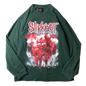 激レア! Slipknot スリップノット INTERNATIONAL INFECTION ヴィンテージ オフィシャル バンド 長袖 Tシャツ ロンT グリーン 緑 L メンズ