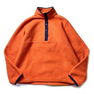 アウトドア女子♪ 90s 00s USA製 L.L.Bean エルエルビーン プルオーバー スナップT フリース ジャケット レアカラー オレンジ S レディース