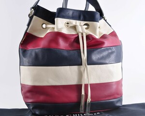 Tommy Hilfiger トミーヒルフィガー ショルダーバッグ 肩掛けかばん レザー 革 レッド 赤 ネイビー 紺 ホワイト 白 保存袋付き H1105