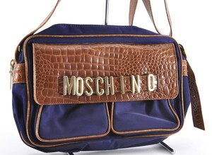 Moschino モスキーノ ショルダーバッグ 肩掛けかばん レザー 革 ネイビー 紺 ブラウン 茶色 ロゴ ジップ ファスナー レディース 女性 F2008