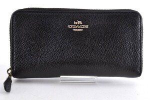 COACH コーチ 長財布 ロングウォレット レザー 革 ブラック 黒 ゴールド 金 無地 柄なし 馬車ロゴ ラウンドジップ ファスナー B1112