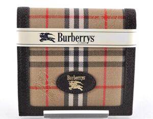 未使用 Burberry バーバリー ノバチェック 二つ折り財布 キャンバス レザー 革 ブラウン 茶色 ベージュ ロゴ メンズ レディース 2I2636