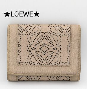 ロエベ LOEWE アナグラム コンパクト ウォレット 三つ折り 財布 本革ミニ財布