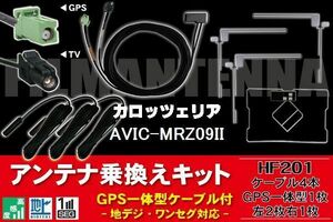 カロッツェリア carrozzeria ナビ AVIC-MRZ09 HF201 GPS一体型ケーブル & L型フィルムアンテナ 右1枚 左2枚 & GPS一体型フィルム 地デジ