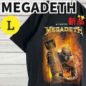 ★新品未使用★メガデス MEGADETH バンドTシャツ 半袖 ロックTシャツ コットン プリント ブラック 黒 Lサイズ 2360