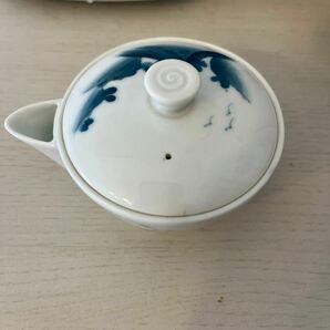 【骨董】畑萬陶苑 煎茶器揃 染付『山水風景文』宝瓶 