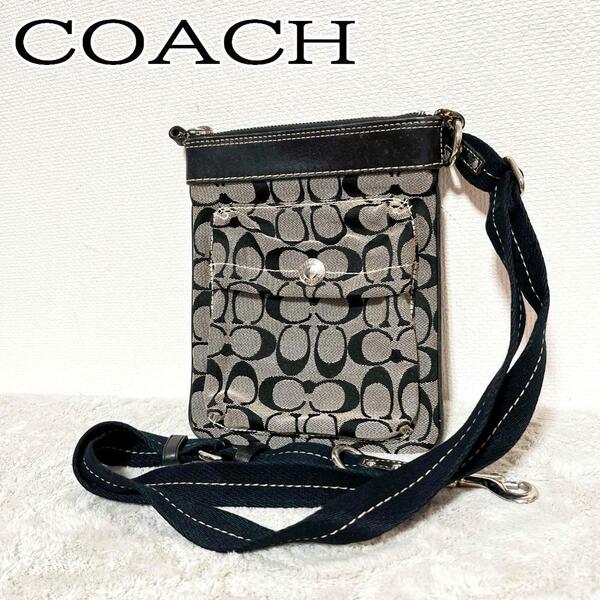 レアCOACH コーチショルダーバッグハンドバッグ総柄シグネチャーブラック黒