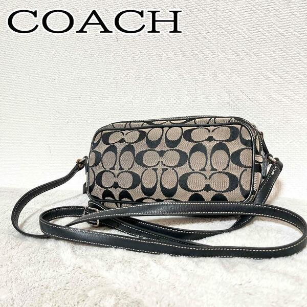 美品COACH コーチショルダーバッグハンドバッグブラック黒シグネチャー総柄