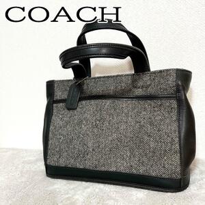 美品COACH コーチハンドバッグトートバッググレー灰色裏地チェック