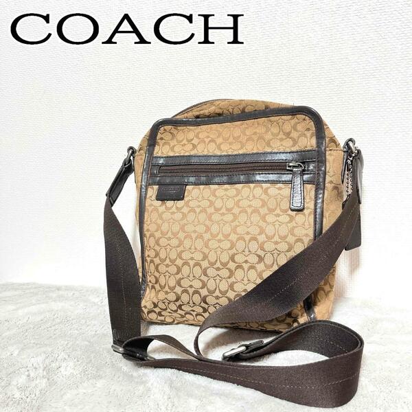 美品COACH コーチショルダーバッグハンドバッグブラウン茶総柄シグネチャー