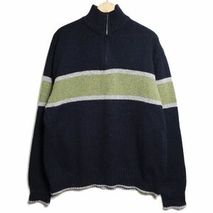 90's ギャップ GAP ハーフジップ シェットランドウール ニットセーター 紺 (XL) ネイビー カラーブロック 90年代 旧タグ オールド Y2K