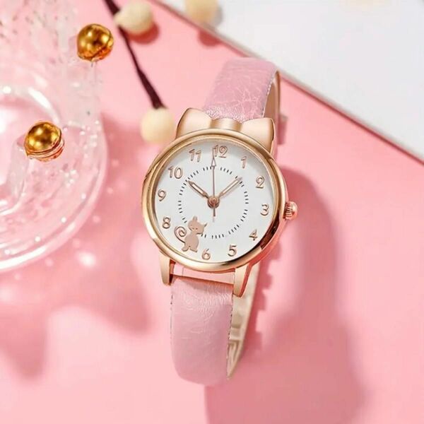 ネコ リボン ピンク 腕時計 レディース