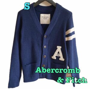 Abercrombie & Fitch カーディガン　S ネイビー(濃紺) ウール カシミア ワンポイント　ワッペン セーター