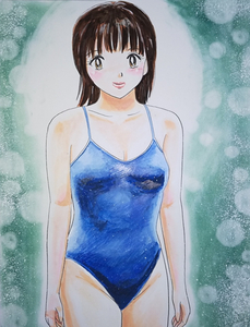 Art hand Auction Hand-drawn illustration, Swimsuit Girl (Navy), Comics, Anime Goods, Hand-drawn illustration