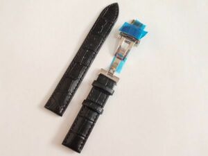 送料無料 腕時計 交換用ベルト クロコダイル型押し 牛本皮バンド 黒 19mm