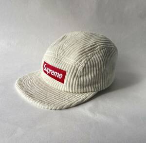 SUPREME 美品 BOX LOGO CAMP CAP CORDUROY OFF WHITE コーデュロイ 白 シュプリーム キャンプキャップ レザーストラップ