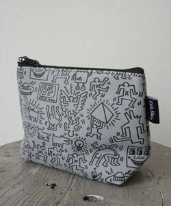 MO/Keith Haring(キースヘリング) Mini Pouch 総柄 ミニ ポーチ グレー KH-KH2213