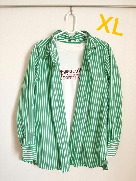 美品　ユニクロ　ストライプシャツ長袖シャツ　ブラウス　XL