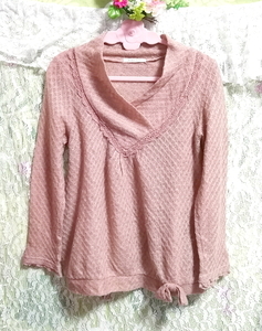 Pink beige thin cut and sewn long sleeve tops, knit, sweater & long sleeves & medium size