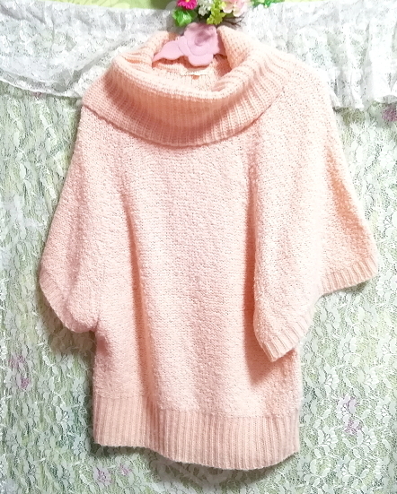 Indonesian pink cherry blossom turtleneck fluffy sweater knit tops, knit, sweater, long sleeve, m size