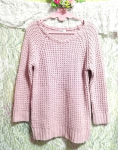 ELLE インドネシア製ピンク編み長袖/セーター/ニット/トップス Made in indonesia pink long sleeve sweater knit tops, ニット、セーター, 長袖, Mサイズ