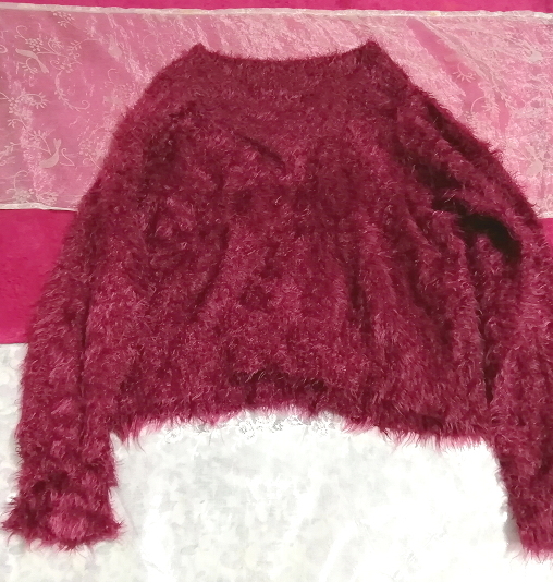 Red purple wine red fluffy v neck long sleeve sweater knit tops, knit, sweater, long sleeve, m size