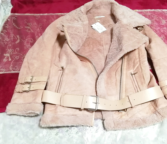 Pink leather pattern style belt coat with tag outerwear, coat, coat in general, m size