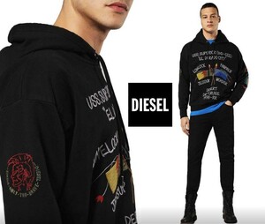 ●豪華仕様！DIESEL ディーゼル 高級 オーバーサイズ 刺繍 ロゴ ブラック スウェットパーカー 黒 即納 即決 55DSL オーバーサイズ●240