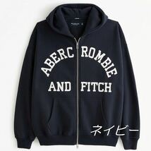 新品Abercrombie＆Fitchアバクロンビー&フィッチ メンズ LOGOジップアップ パーカーネイビー Mサイズ_画像3